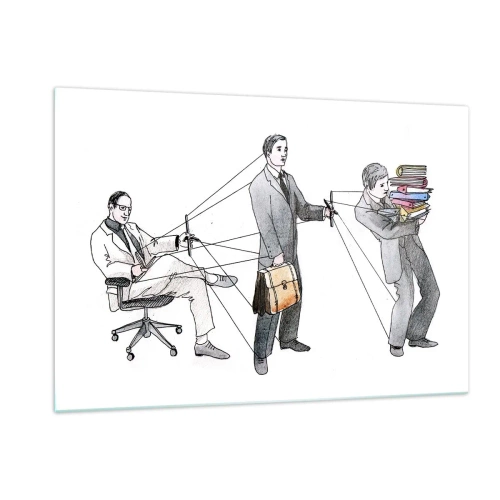 Obraz na szkle - Ilustracja przedstawiająca hierarchię pracy biurowej - 120x80cm - Każdy swego pana ma - Nowoczesna dekoracja ścienna do salonu, kuchni i sypialni ARTTOR