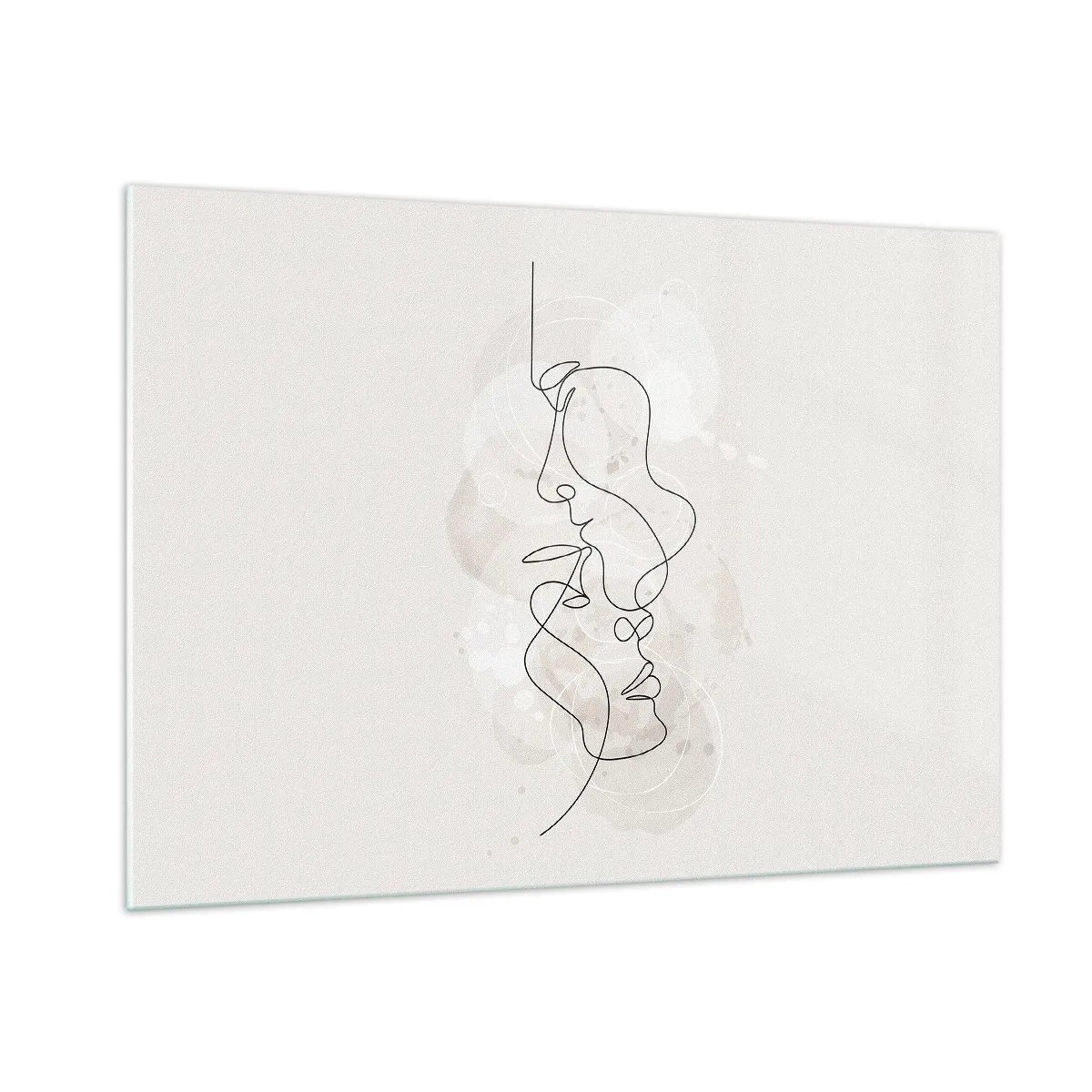 Obraz na szkle - Minimalistyczny rysunek twarzy dwóch osób w subtelnym, zmysłowym uścisku - 100x70cm - Splątani w uścisku - Nowoczesna dekoracja ścienna do salonu, kuchni i sypialni ARTTOR