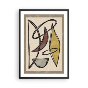 Plakat w czarnej ramie - Geometryczna abstrakcja w odcieniach beżu i brązu - 50x70cm - Piony i poziomy - Nowoczesna dekoracja ścienna do salonu i sypialni ARTTOR