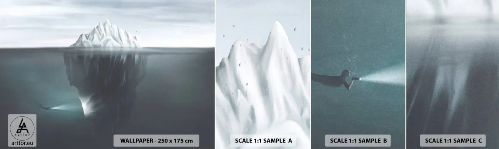 Fototapeta Próbka Standard Eco - Podwodna tajemnica - Góra Lodowa, Lodowiec, Nurek - 100x30 cm