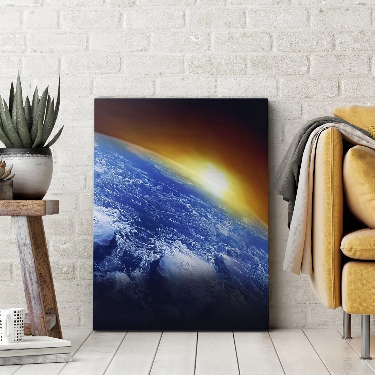 Obraz na płótnie - Wschód słońca nad błękitną planetą - 45x80 cm