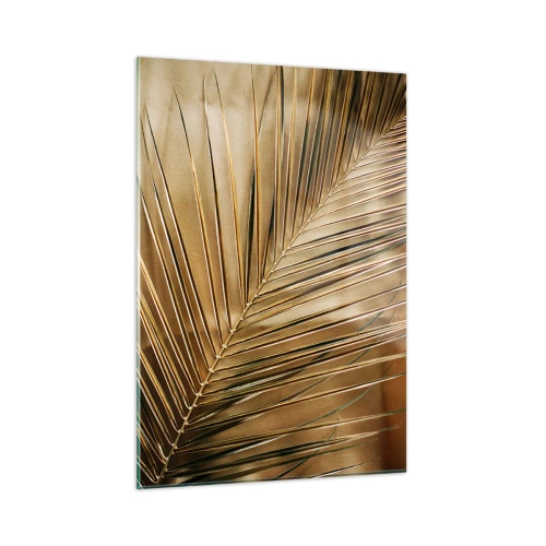 Obraz na szkle - Zbliżenie na liść palmy w złocisto-brązowej tonacji - 50x70cm - Naturalna kolumnada - Nowoczesna dekoracja ścienna do salonu, kuchni i sypialni ARTTOR