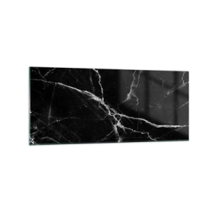 Obraz na szkle - Czarny marmur z białymi żyłkami w detalu - 120x50cm - Sekretne życie kamienia - Nowoczesna dekoracja ścienna do salonu i sypialni ARTTOR