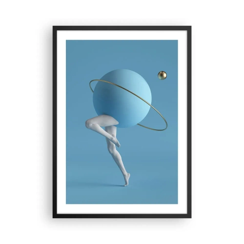 Plakat w czarnej ramie - Postać z planetą zamiast głowy w surrealistycznej kompozycji - 50x70cm - A planety szaleją - Nowoczesna dekoracja ścienna do salonu i sypialni ARTTOR