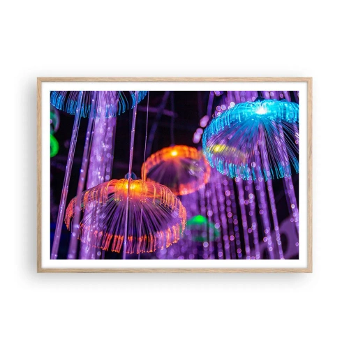 Plakat w ramie jasny dąb - Świetlna fontanna - 100x70 cm