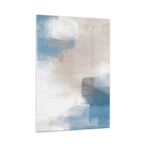 Obraz na szkle - Beżowo-niebieska abstrakcja w pastelowych barwach - 50x70cm - Abstrakcja różowa za zasłoną błękitu - Nowoczesna dekoracja ścienna do salonu, kuchni i sypialni ARTTOR