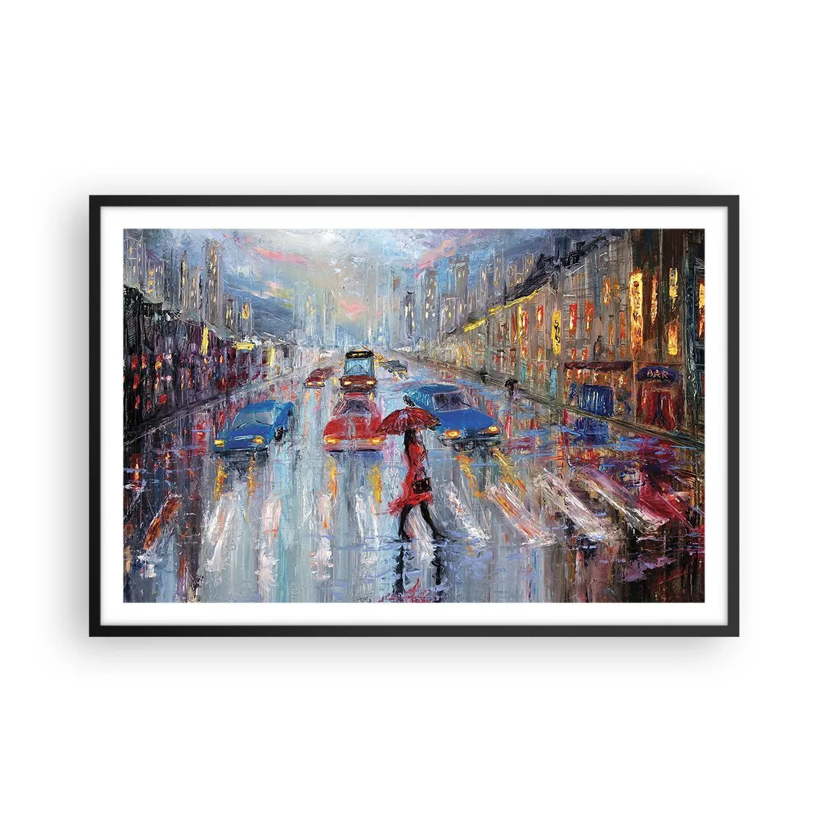 Plakat w czarnej ramie - Deszczowe popołudnie w mieście - 91x61 cm