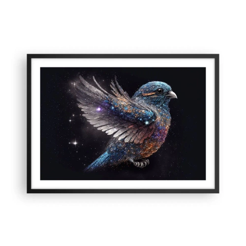 Plakat w czarnej ramie - Wróbel w kosmicznym stylu z diamentowym połyskiem - 70x50cm - Diamentowy wróbel - Nowoczesna dekoracja ścienna do salonu i sypialni ARTTOR