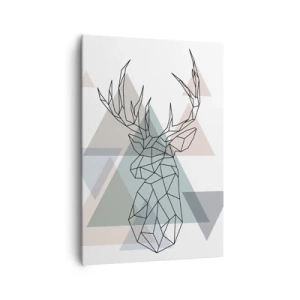 Obraz na płótnie - Geometryczny jeleń na tle pastelowych trójkątów - 70x100cm - W geometrycznym lesie - Nowoczesna dekoracja ścienna do salonu i sypialni ARTTOR