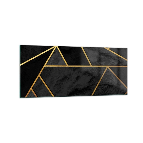 Obraz na szkle - Geometryczny wzór złota na czarnym tle - 120x50cm - Mrok i blask - Nowoczesna dekoracja ścienna do salonu i sypialni ARTTOR