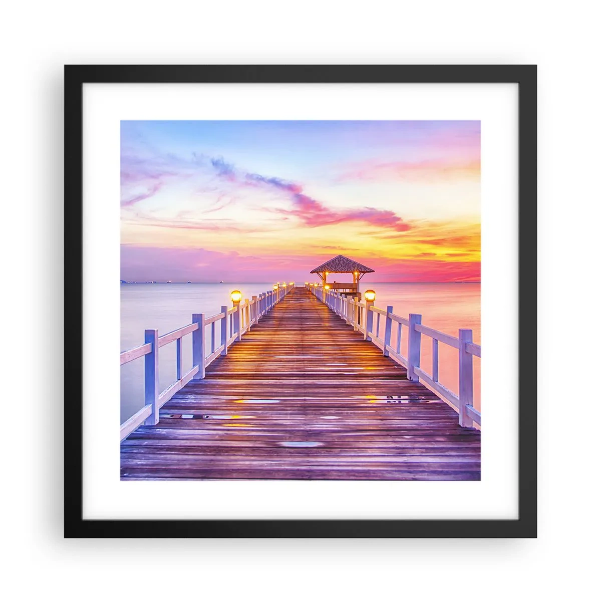 Plakat w czarnej ramie - Liliowo-złota cisza wieczoru - 40x40 cm