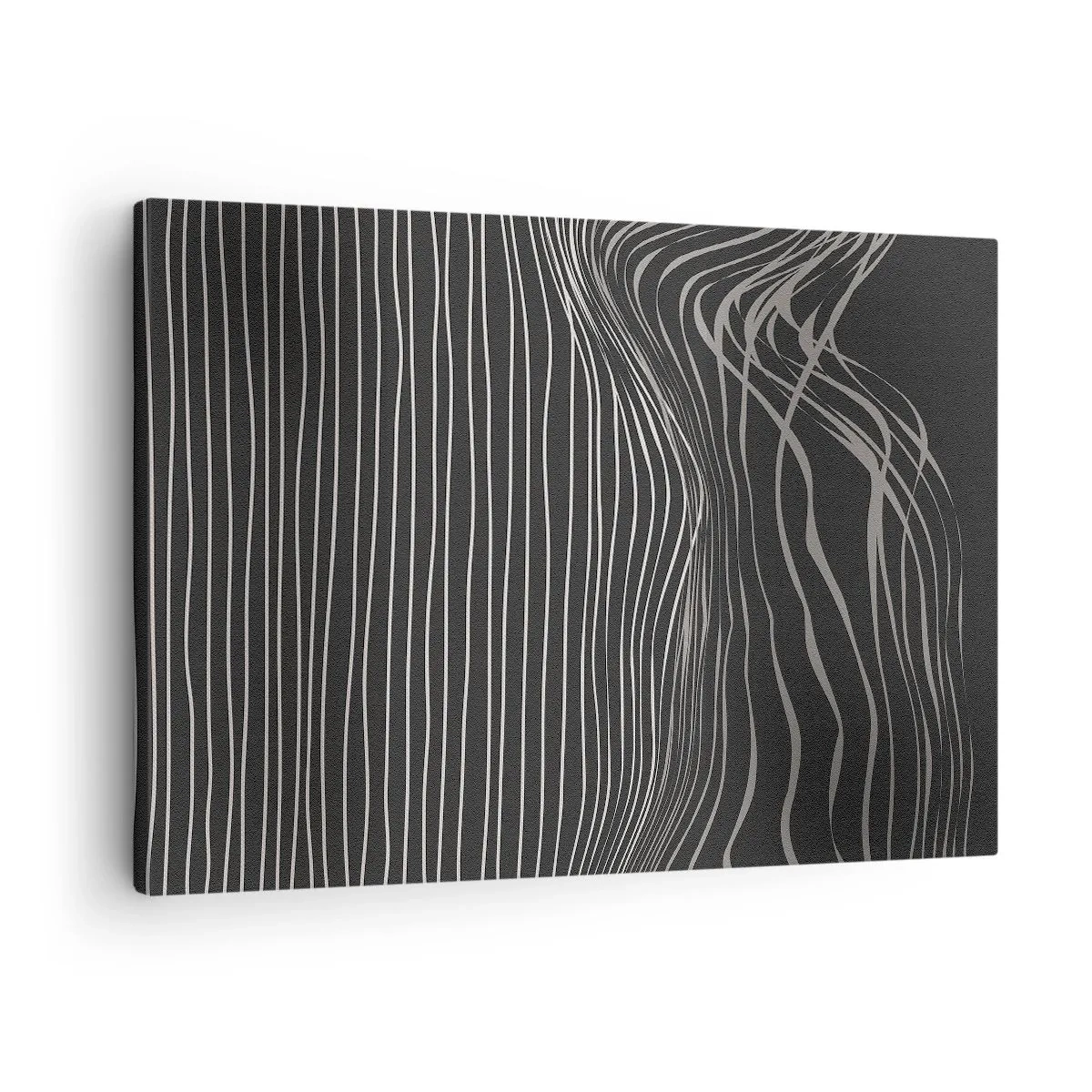 Obraz na płótnie - Białe linie na ciemnoszarym tle w abstrakcyjnym układzie - 70x50cm - Rytm i akcent - Nowoczesna dekoracja ścienna do salonu i sypialni ARTTOR