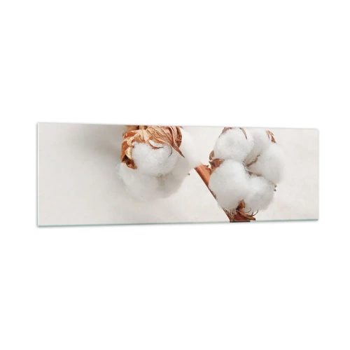 Obraz na szkle - Gałązka bawełny na subtelnym tle - 160x50cm - Tylko tulić - Nowoczesna dekoracja ścienna do salonu i sypialni ARTTOR