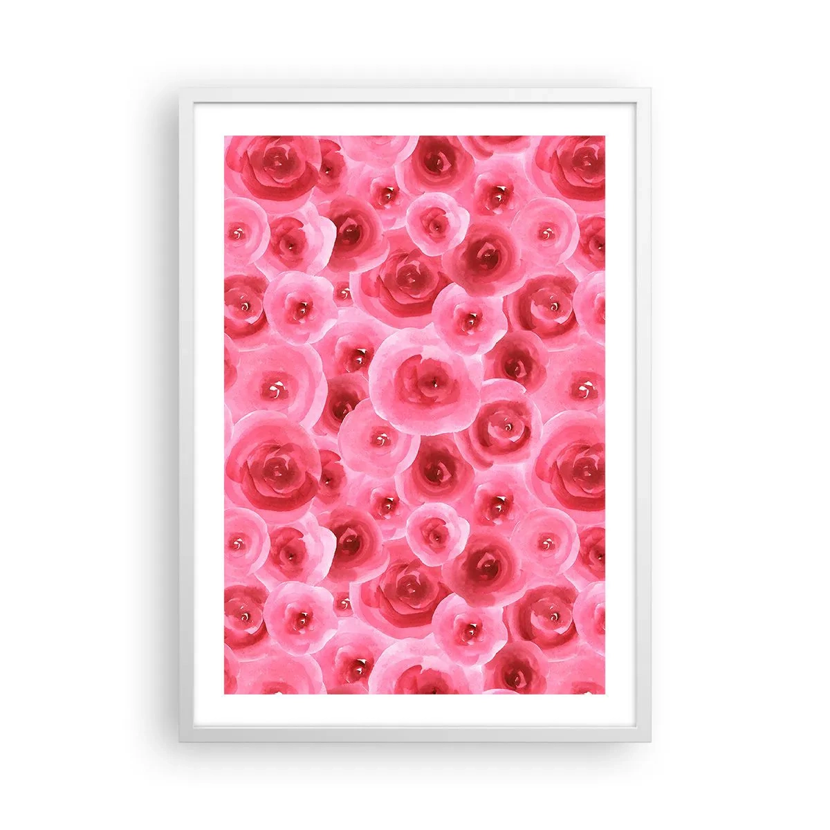 Plakat w białej ramie - Róże na dole i na górze - 50x70 cm