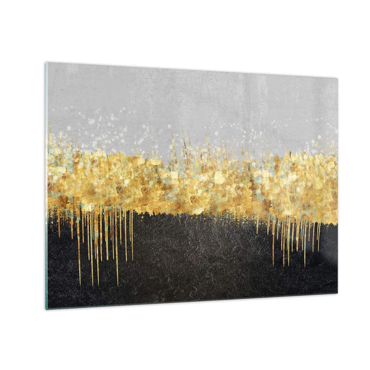 Obraz na szkle - Złota abstrakcja z kontrastem czerni i szarości - 70x50cm - W głąb i ku górze - Nowoczesna dekoracja ścienna do salonu i sypialni ARTTOR
