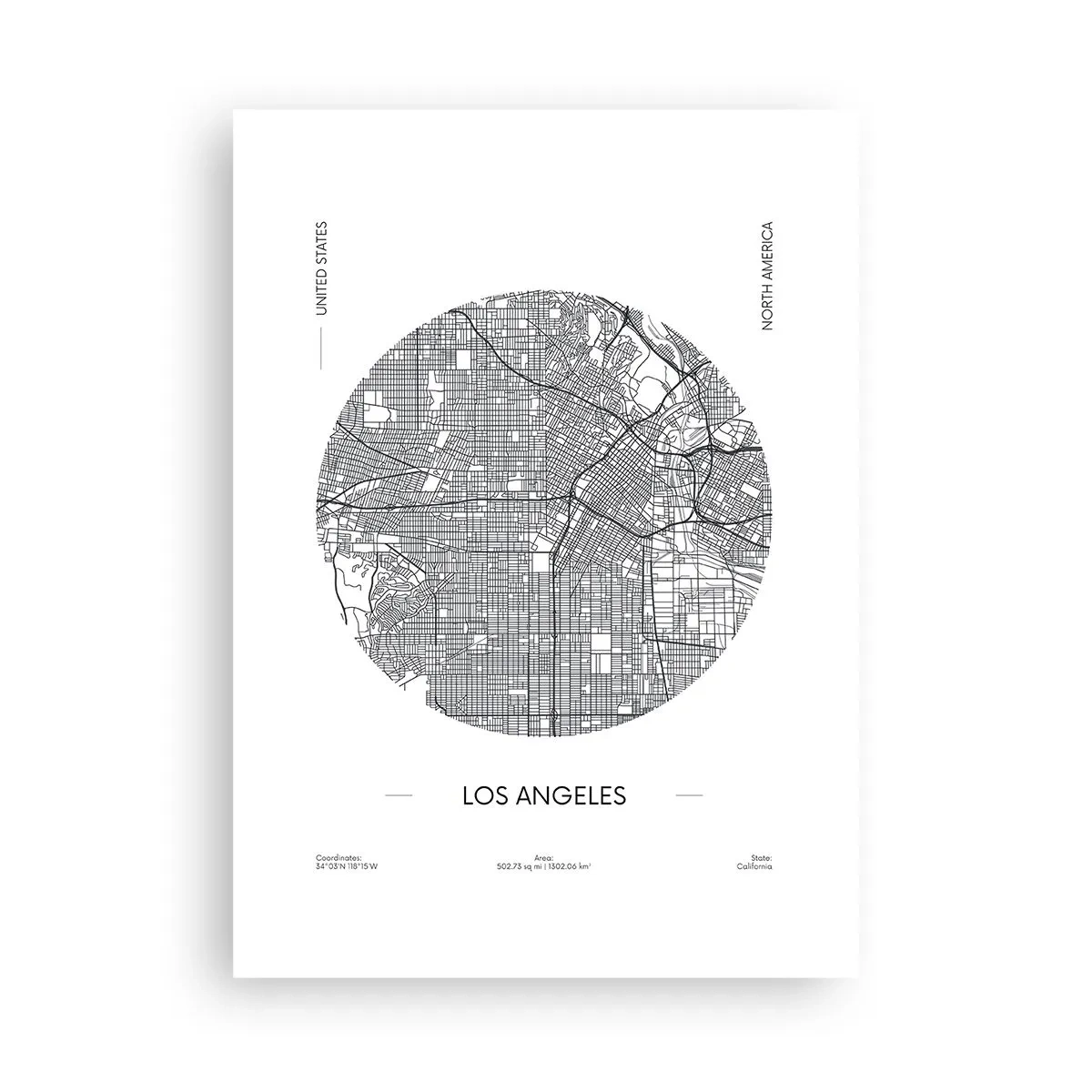 Plakat - Minimalistyczna mapa Los Angeles w czarno-białej tonacji - 50x70cm - Anatomia Los Angeles - Nowoczesna dekoracja ścienna do salonu, kuchni i sypialni ARTTOR