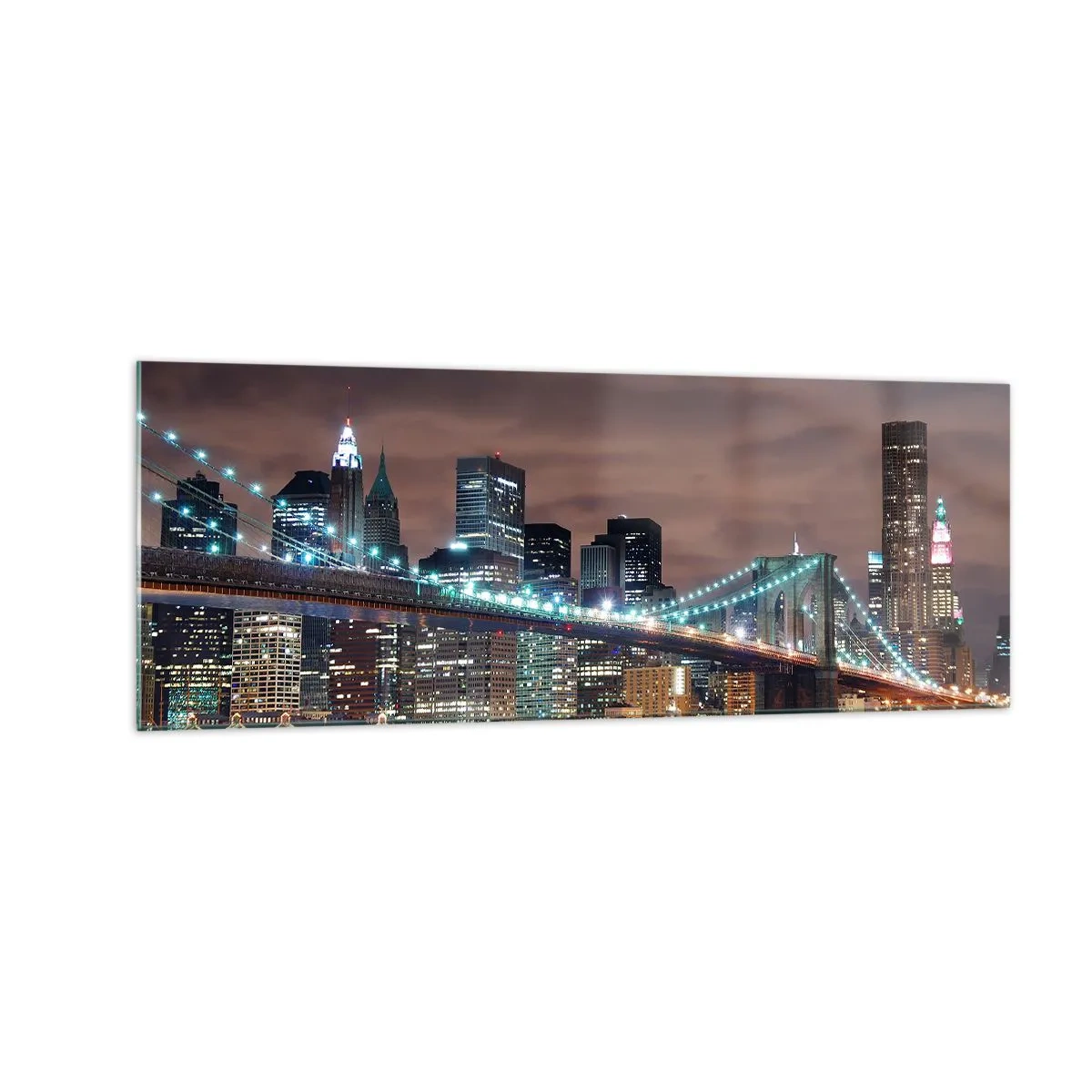 Obraz na szkle - Most podświetlony nocą na tle nowoczesnej panoramy miasta - 140x50cm - Światła wielkiego miasta - Nowoczesna dekoracja ścienna do salonu i sypialni ARTTOR