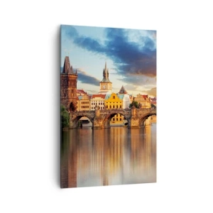 Obraz na płótnie - Zabytkowy most nad rzeką w świetle zachodzącego słońca - 80x120cm - Piękna od wieków - Nowoczesna dekoracja ścienna do salonu i sypialni ARTTOR