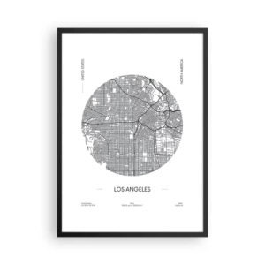 Plakat w czarnej ramie - Minimalistyczna mapa Los Angeles w czarno-białej tonacji - 50x70cm - Anatomia Los Angeles - Nowoczesna dekoracja ścienna do salonu i sypialni ARTTOR