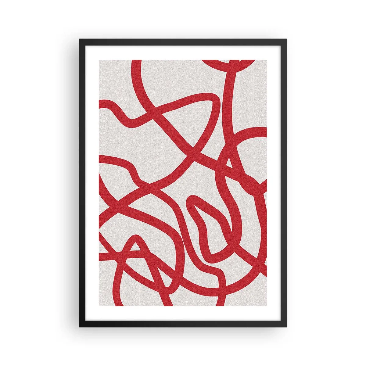 Plakat w czarnej ramie - Abstrakcyjna kompozycja dynamicznych czerwonych linii na jasnym tle - 50x70cm - Czerwono na białym - Nowoczesna dekoracja ścienna do salonu i sypialni ARTTOR