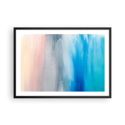 Plakat w czarnej ramie - Abstrakcyjne pociągnięcia pędzla w odcieniach błękitu i różu - 70x50cm - Żywioły: powietrze - Nowoczesna dekoracja ścienna do salonu i sypialni ARTTOR
