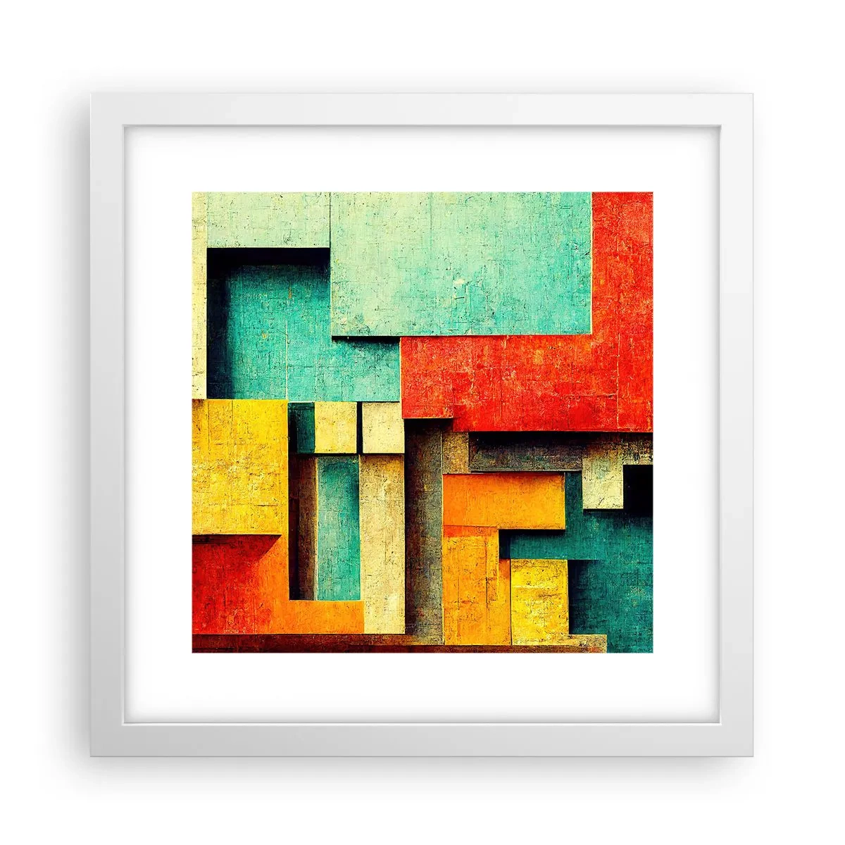 Plakat w białej ramie - Festiwal kątów prostych - 30x30 cm