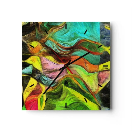 Zegar ścienny - Abstrakcyjna kompozycja z barwnymi plamami i dynamicznymi liniami - 30x30cm - Ruch to życie - Nowoczesna dekoracja ścienna do salonu i sypialni ARTTOR