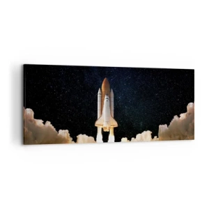 Obraz na płótnie - Startująca rakieta kosmiczna na tle gwiaździstego nieba - 120x50cm - Ad astra! - Nowoczesna dekoracja ścienna do salonu i sypialni ARTTOR