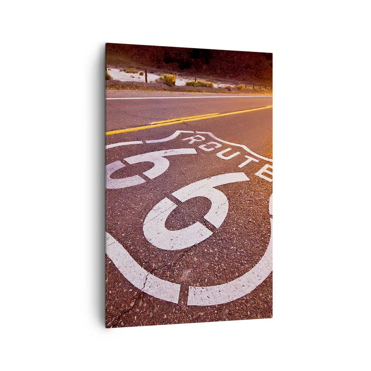 Obraz na płótnie - Droga Route 66 o zachodzie słońca - 80x120cm - Słynna droga 66 - Nowoczesna dekoracja ścienna do salonu i sypialni ARTTOR