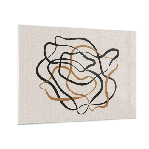 Obraz na szkle - Abstrakcyjna plątanina linii w czerni i brązie - 70x50cm - Wszystko się pokręciło - Nowoczesna dekoracja ścienna do salonu i sypialni ARTTOR
