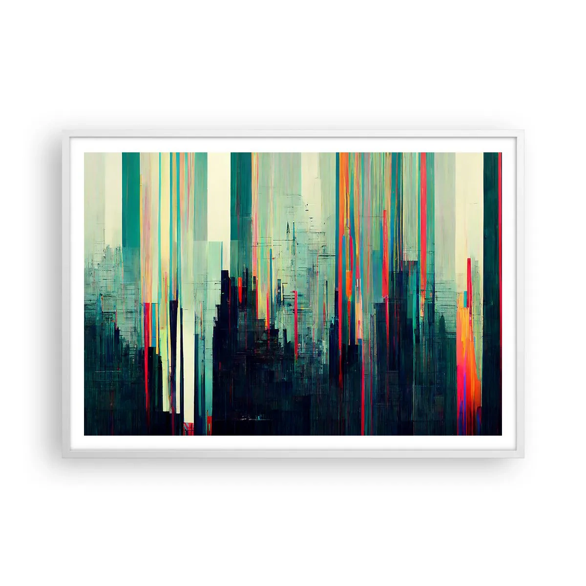 Plakat w białej ramie - Futurystyczne miasto - 100x70 cm