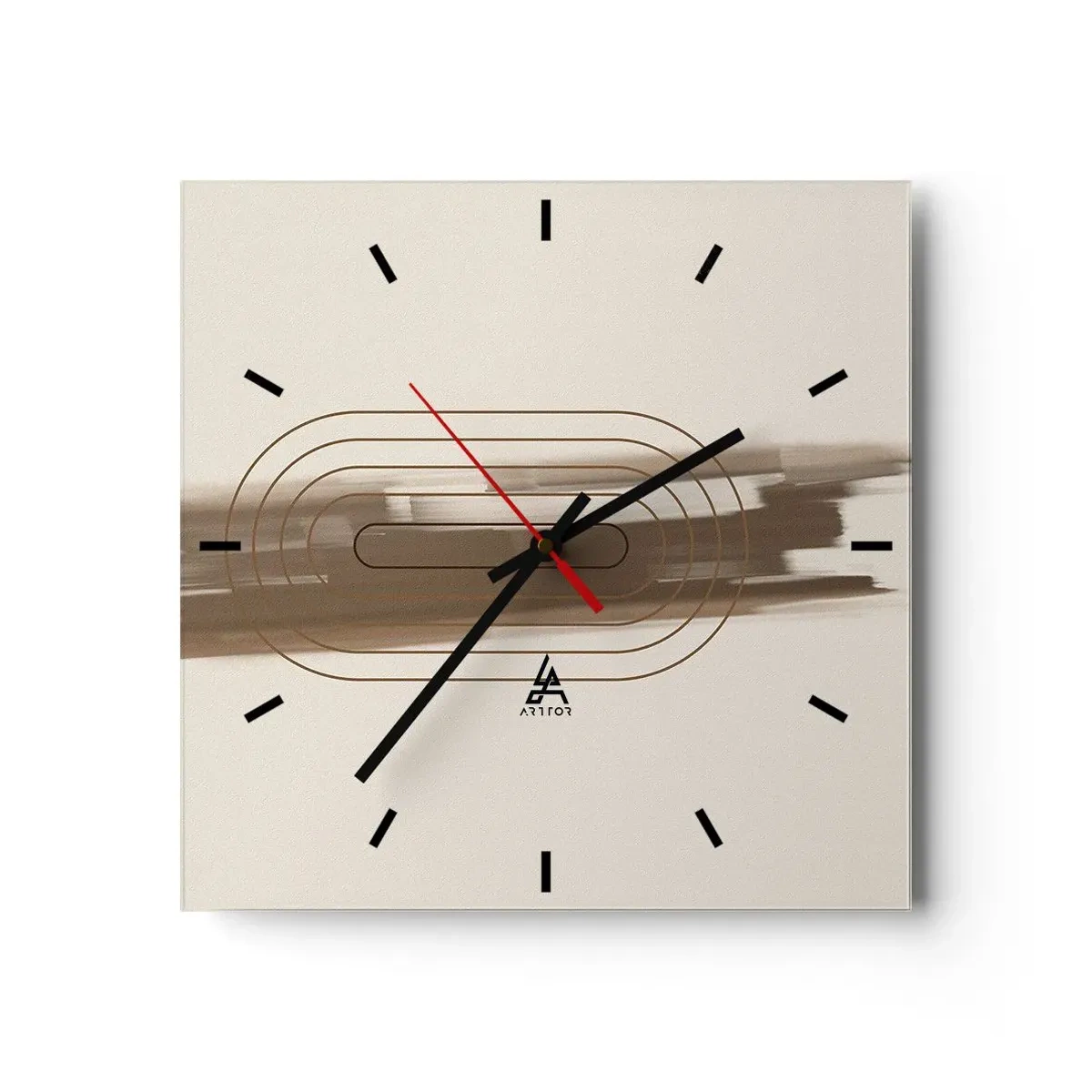Zegar ścienny - Minimalistyczna kompozycja w odcieniach beżu i szarości z geometrycznym wzorem - 30x30cm - Powiew szarości - Nowoczesna dekoracja ścienna do salonu i sypialni ARTTOR