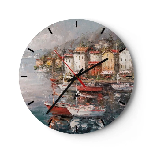 Zegar ścienny - Malowniczy port z żaglówkami i zabudową nadbrzeżną - 30x30cm - Romantyczna przystań - Nowoczesna dekoracja ścienna do salonu, kuchni i sypialni ARTTOR