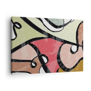 Obraz na płótnie - Kolorowe abstrakcyjne kształty z czarnymi liniami - 70x50cm - Piruety wśród barw - Nowoczesna dekoracja ścienna do salonu i sypialni ARTTOR