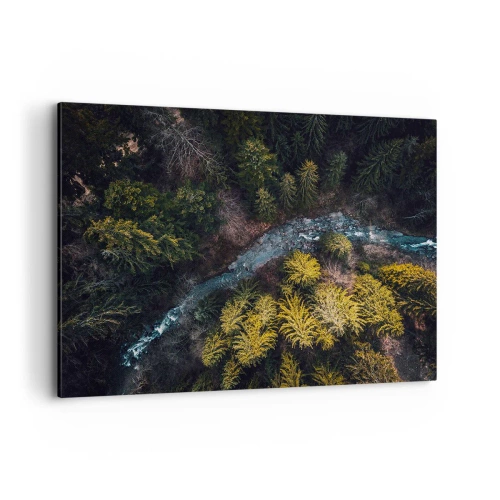 Obraz na płótnie - Widok z góry na las z wijącą się rzeką - 120x80cm - Szybko, coraz szybciej - Nowoczesna dekoracja ścienna do salonu, kuchni i sypialni ARTTOR