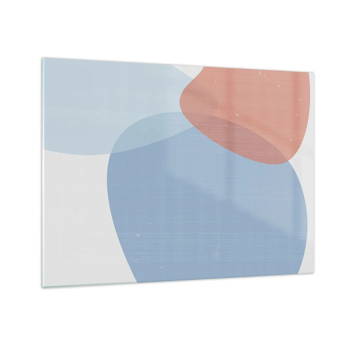 Obraz na szkle - Nowoczesna abstrakcja z niebieskim i różowym kształtem - 70x50cm - Pastelowe związki - Nowoczesna dekoracja ścienna do salonu i sypialni ARTTOR