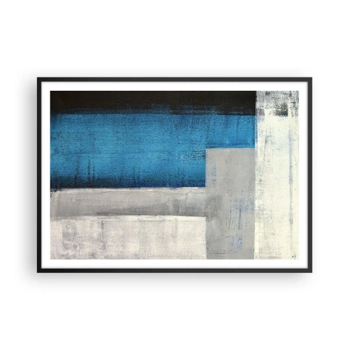 Plakat w czarnej ramie - Abstrakcyjna kompozycja z odcieniami błękitu, szarości i bieli - 100x70cm - Kompozycja poetycka szarości i błękitu - Nowoczesna dekoracja ścienna do salonu i sypialni ARTTOR