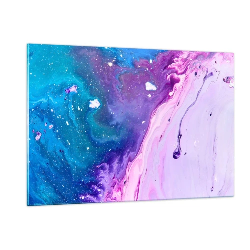 Obraz na szkle - Abstrakcyjna kompozycja z mieszanką fioletowych, niebieskich i różowych barw - 120x80cm - Yin i yang - Nowoczesna dekoracja ścienna do salonu, kuchni i sypialni ARTTOR
