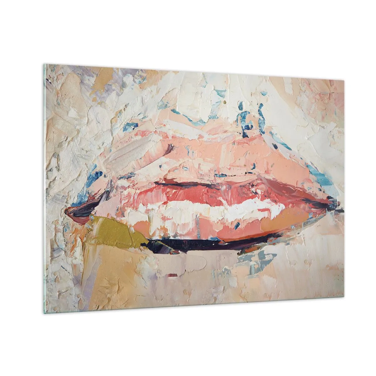 Obraz na szkle - Abstrakcyjny obraz ust w ekspresyjnej technice malarskiej - 100x70cm - Budzi zmysły - Nowoczesna dekoracja ścienna do salonu, kuchni i sypialni ARTTOR