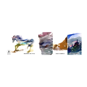 Fototapeta Próbka Samoprzylepna Deluxe Sticker - Z łąki wprost do nieba - Koń, Abstrakcja, Krajobraz - 100x30 cm