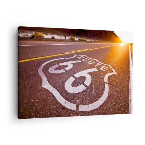 Obraz na płótnie - Droga Route 66 o zachodzie słońca - 70x50cm - Słynna droga 66 - Nowoczesna dekoracja ścienna do salonu i sypialni ARTTOR