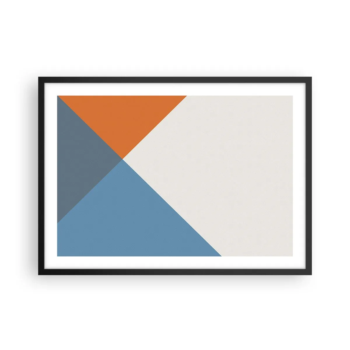 Plakat w czarnej ramie - Geometryczne trójkąty w odcieniach błękitu i pomarańczy - 70x50cm - Pod kątem… - Nowoczesna dekoracja ścienna do salonu i sypialni ARTTOR