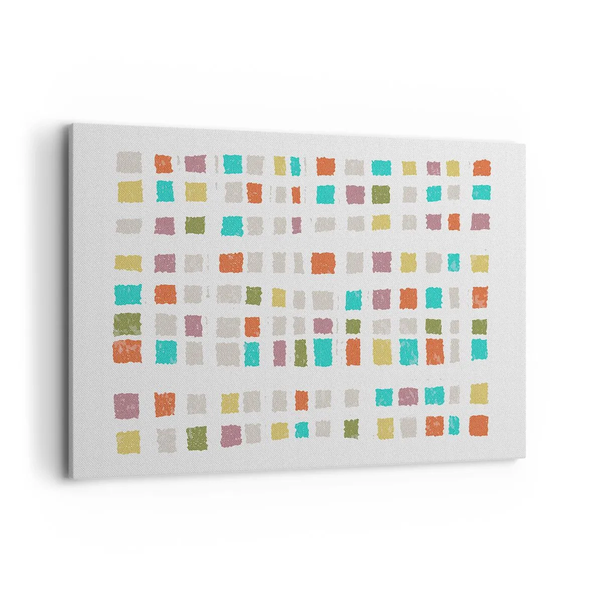 Obraz na płótnie - Kolorowe kwadraty w minimalistycznym układzie na białym tle - 120x80cm - Nieznana gra - Nowoczesna dekoracja ścienna do salonu, kuchni i sypialni ARTTOR