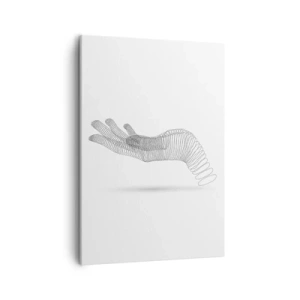 Obraz na płótnie - Abstrakcyjna dłoń z linii w stylu geometrycznym na białym tle - 50x70cm - Sprężysta dłoń - Nowoczesna dekoracja ścienna do salonu, kuchni i sypialni ARTTOR