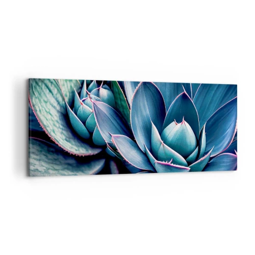 Obraz na płótnie - Agawa w odcieniach niebieskiego i zielonego z różowymi akcentami - 120x50cm - Witalna siła - Nowoczesna dekoracja ścienna do salonu i sypialni ARTTOR