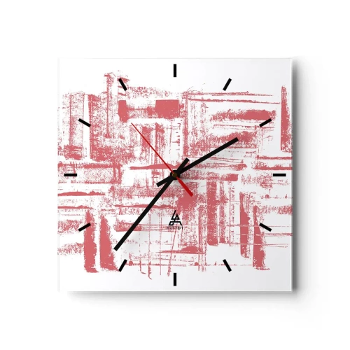 Zegar ścienny - Abstrakcyjne różowe tekstury na białym tle - 30x30cm - Czerwone miasto - Nowoczesna dekoracja ścienna do salonu i sypialni ARTTOR