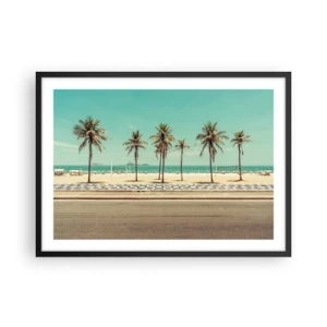 Plakat w czarnej ramie - Palmy na plaży z widokiem na morze i błękitne niebo - 70x50cm - Na straży plaży - Nowoczesna dekoracja ścienna do salonu i sypialni ARTTOR