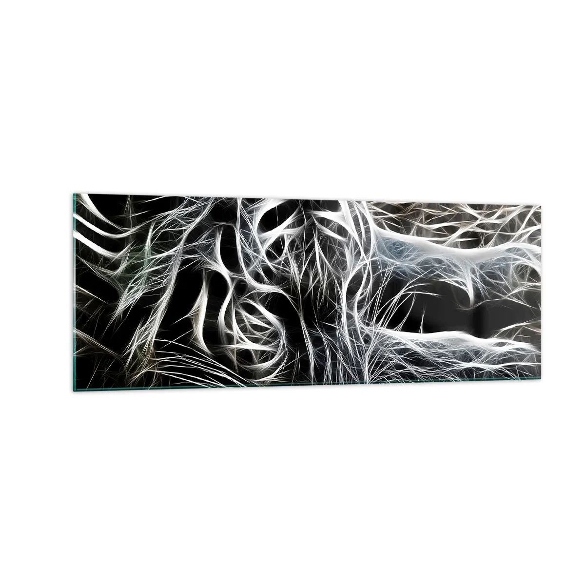 Obraz na szkle - Abstrakcyjny wzór przedstawiający sylwetkę kota na czarnym tle - 140x50cm - Studium kociej lekkości - Nowoczesna dekoracja ścienna do salonu i sypialni ARTTOR