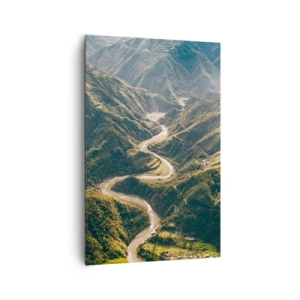 Obraz na płótnie - Górski krajobraz z wijącą się drogą wśród zielonych wzgórz - 80x120cm - Prosto z serca gór - Nowoczesna dekoracja ścienna do salonu i sypialni ARTTOR