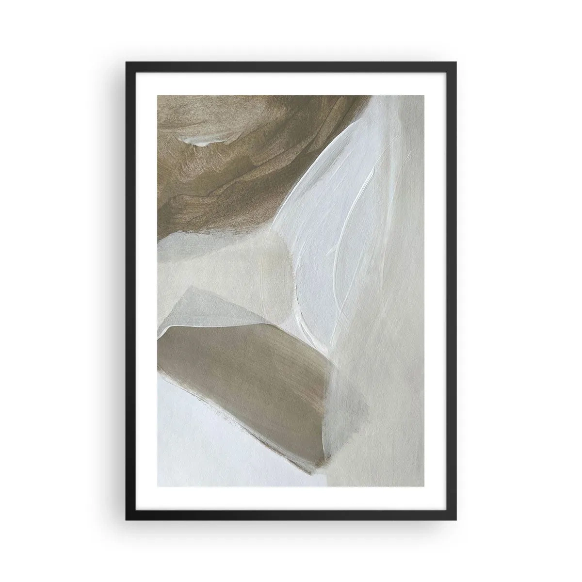 Plakat w czarnej ramie - Minimalistyczna abstrakcja w beżowych odcieniach - 50x70cm - Fala bieli - Nowoczesna dekoracja ścienna do salonu i sypialni ARTTOR